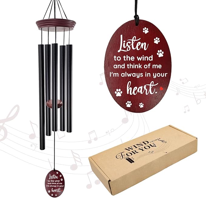 Pet Memorial Wind Chimes for Loss of Dog - Sympathy Windchimes with Deep Tone 5 Tuned Tubes, Loss of Pet Sympathy Gift, Dog Passing Remembrance Gifts, Outside Garden Decor