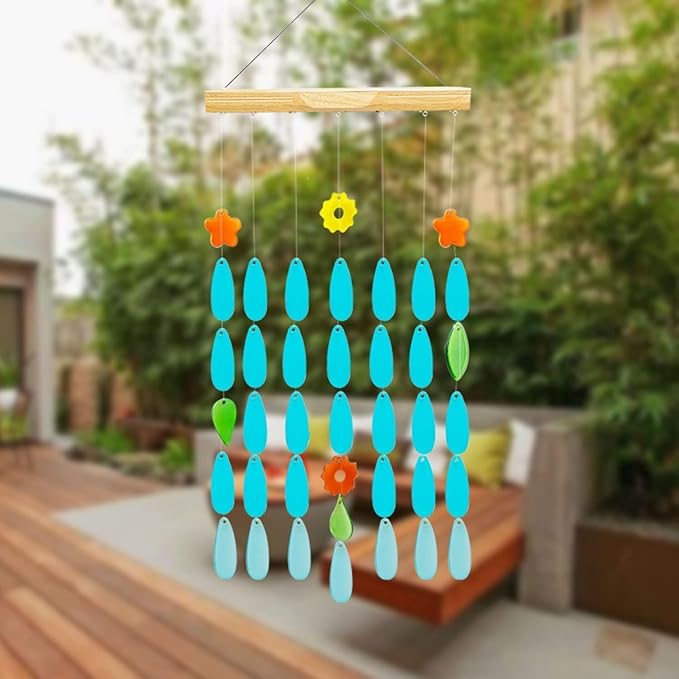 Solar Wind Chimes with Lights - Unique Glass Hanging Wind Chime for Outdoor Decor, Perfect for Garden, Patio, and Yard
