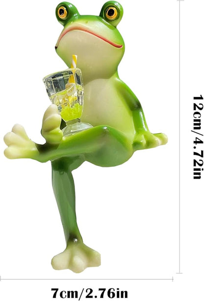 Funny Drinking Frog Statue Flower Pot Hugger Resin Hanging Frog Figurine Planter Pot Decorations for Home Garden Fence Balcony Patio Lawn Yard Ornaments (Drinking Juice)