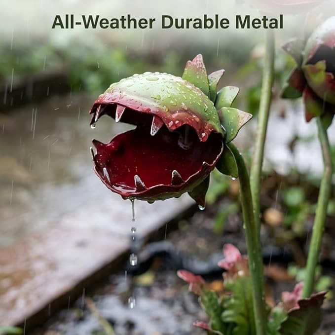 Carnivorous Piranha Plant Metal Garden Stake Decor - Whimsical Handmade Iron Sculpture for Creepy Decorative Garden Sculpture Stake for Lawn, Unique Metal Art Ornament for Gift