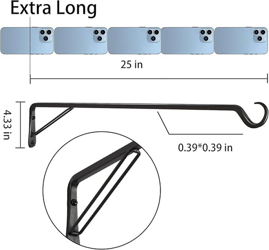 AILIN YELOKIE 2 Pack Extra Long 25 Inch Heavy-Duty Rust-Resistant Solid Steel Plant Hangers and Bird Feeder Hangers for Indoor and Outdoor Decor, Wall Hooks