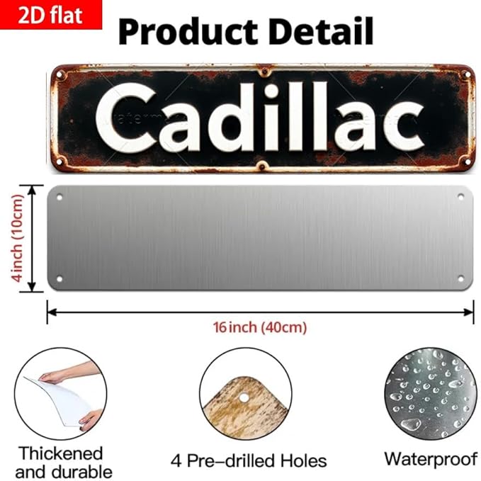 Vintage Tin Signs - 16 * 4 Inches Cadillac Design for Garage, Bedroom, Patio - Mens Wall Decor, Family Wall Decor, Outdoor Signs