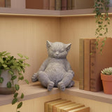 Stone Cat Garden Statue, Funny Resin Cat Figurine for Indoor & Outdoor Decor, Cute Relaxing Cat Sculpture for Patio Yard Lawn Porch Shelf, Cat Lover Gift, Weather Resistant, 9.8" L x 5.9" W x 6.7" H