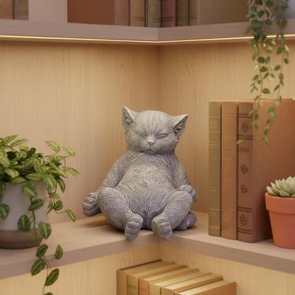 Stone Cat Garden Statue, Funny Resin Cat Figurine for Indoor & Outdoor Decor, Cute Relaxing Cat Sculpture for Patio Yard Lawn Porch Shelf, Cat Lover Gift, Weather Resistant, 9.8" L x 5.9" W x 6.7" H