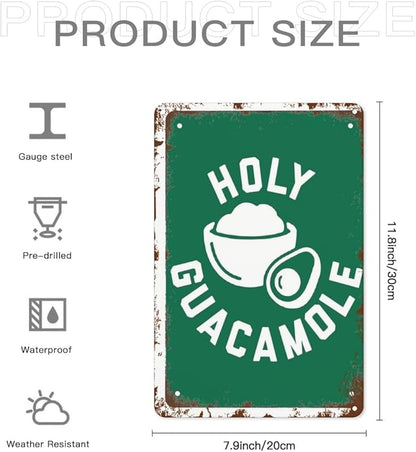 Retro Metal Tin Sign Holy Guacamole GUAC AND ROLL! Funny Wall Decor for Home,Garden,Patio,Yard,Office,Vintage 8x12 Inches Room Decorations