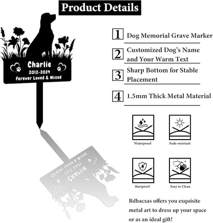 Custom Labrador Dog Memorial Grave Marker,Personalized Dog Memorial Garden Stake,Flora Dog Plaque Burial Stake Engraved Sign,Sympathy Grave Stake for Loss of Dog,Pet Memorial Statue Headstone Labrador