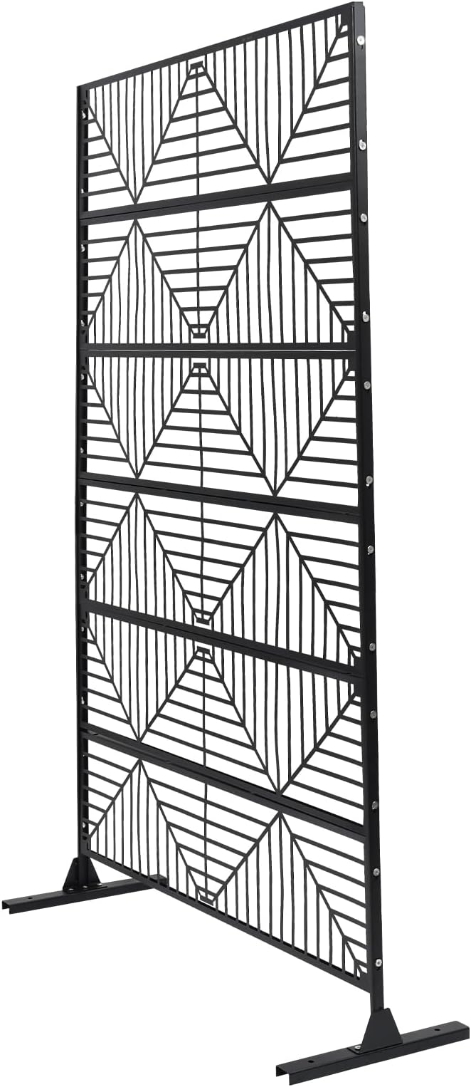 Metal Privacy Screen, 72" H x 44" W Freestanding Privacy Screens, Patio Decorative Metal Fence Panels with Stand, Portable Divider Screens, for Backyard/Patio/Deck (Black-Stripe, 72''H×44''W)