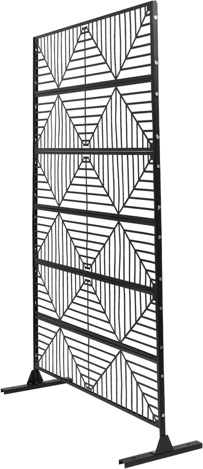 Metal Privacy Screen, 72" H x 44" W Freestanding Privacy Screens, Patio Decorative Metal Fence Panels with Stand, Portable Divider Screens, for Backyard/Patio/Deck (Black-Stripe, 72''H×44''W)