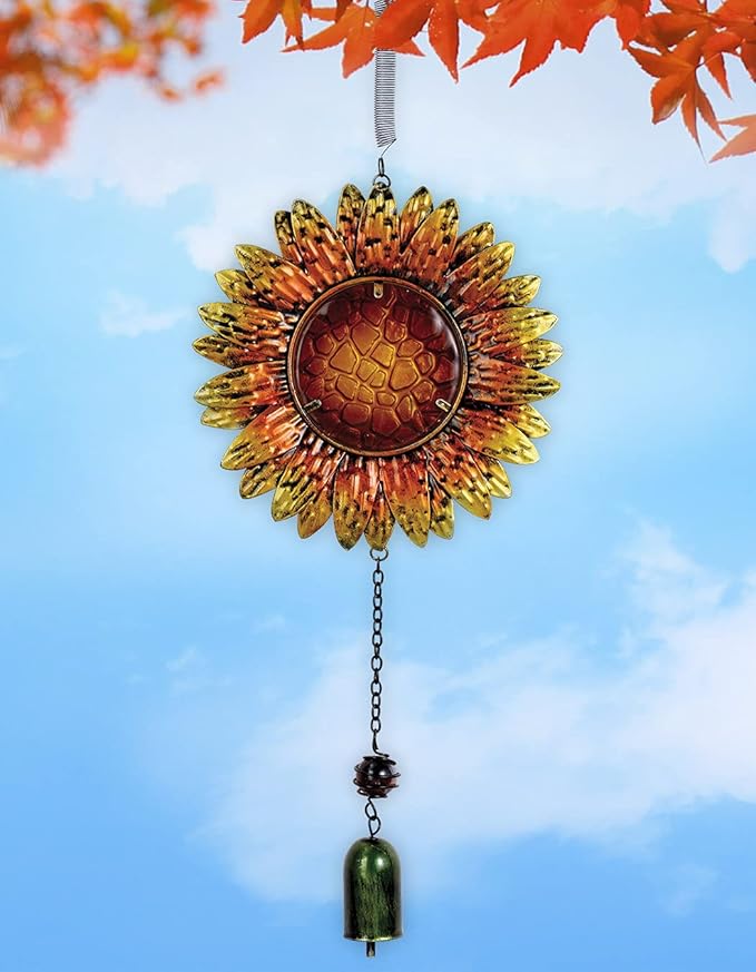 Sunset Vista Designs Metal and Glass Sunflower Bouncy Hanging Decoration, Harvest Orange, 26.5 x 7.5