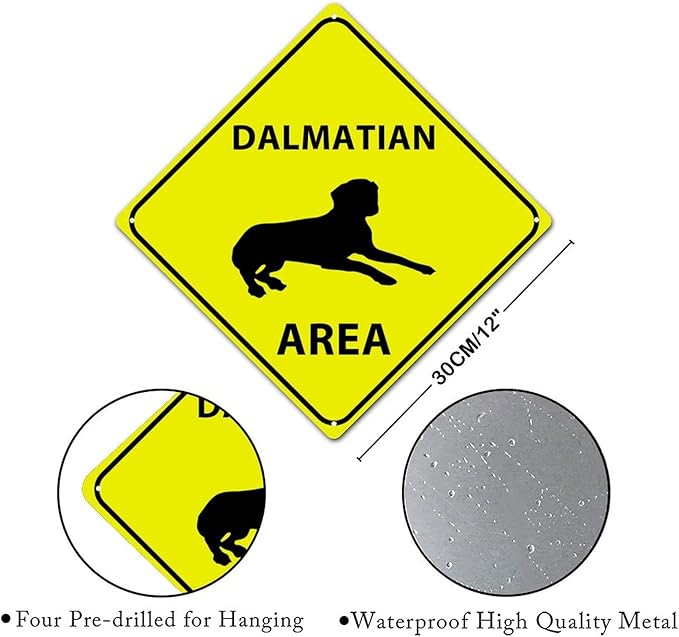 Caution Dalmatian Crossing XING Tin Sign Dalmatian Dog Area Warning Street Sign Dalmatian Novelty Caution Road Sign for Man Cave Yard Garage Porch 12x12in