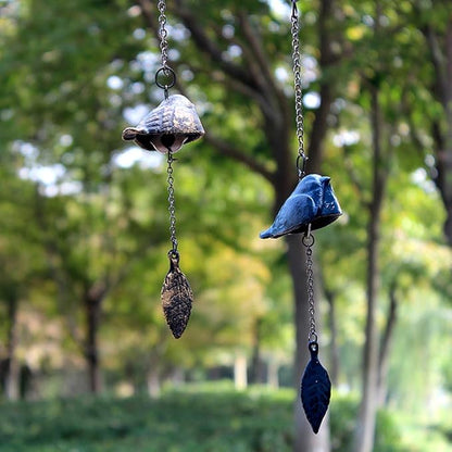Japanese Cast Iron Metal Wind Bell Chimes Door Pendant Garden Decor Birthday Gift, Bird and Tree Leave