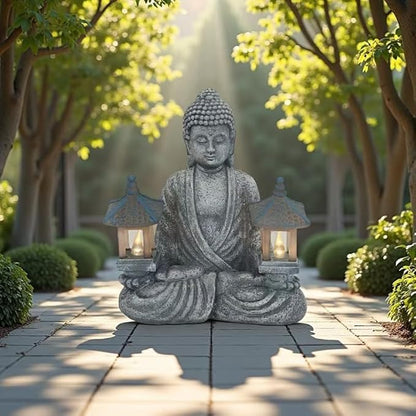 Buddha Statue for Home and Outdoor Decor Solar Powered Flickering LED,Garden Light,Courtyard Zen Meditation Spiritual Room Decor- Buddha Decor Outdoor-Ideas Gifts for Women, Mom
