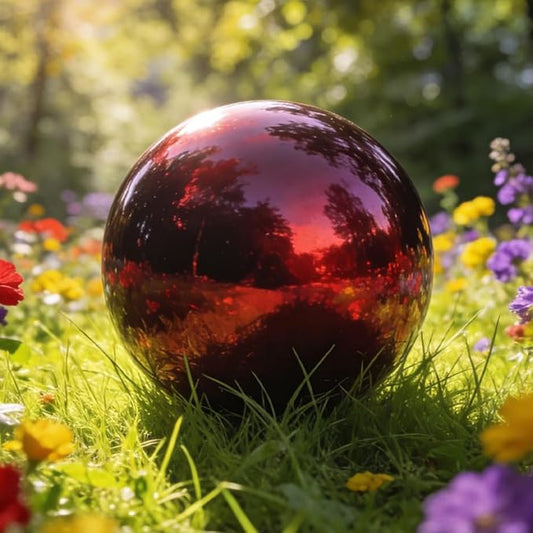 Lily's Home 10" Diameter Stainless Steel Gazing Globe Mirror Ball, Colorful and Shiny Addition to Any Garden or Home, Ideal As a Housewarming Gift, Sparking Red