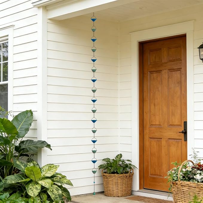 dreamysoul Rain Chains for Outside, 10 FT Lotus Decorative Rain Catcher Chains with 16 Cups, Replacement for Downspout Gutters, Eaves, Drainage