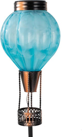 Solar Garden Lights Outdoor with Hot Air Balloon, Stake Garden Lights Solar Waterproof Flickering Lantern Lawn Pathway Patio Decor（Blue）
