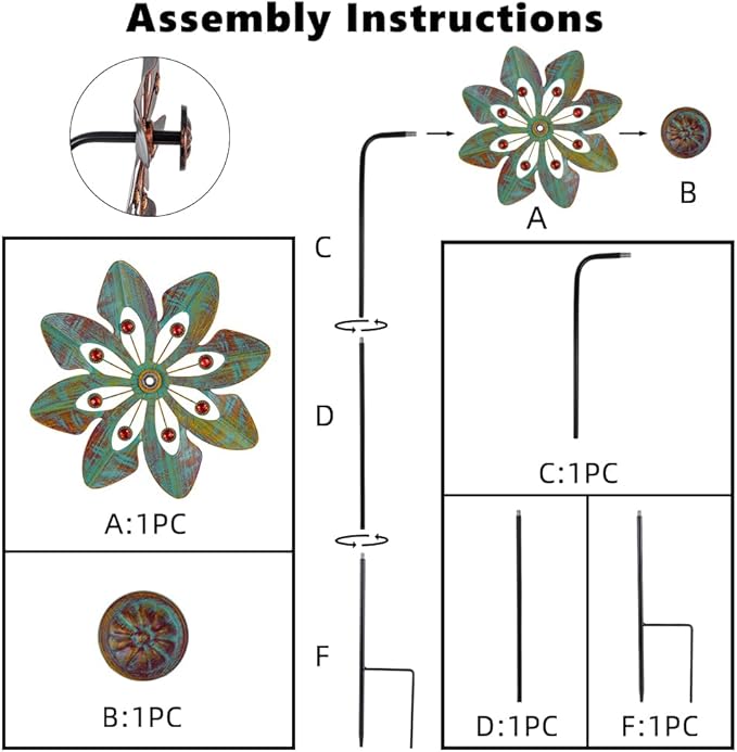 VEWOGARDEN 2 Pack Wind Spinners Outdoor, Metal Wind Spinner with Flower Design for Yard Garden Lawn Decorations, Copper Green