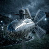 Submarine Wind Spinner, Outdoor Garden Windmill for Yard, Rotating Metal Wind Sculpture with Blades, Motion Art Propeller Spinner, Patio Lawn Decor
