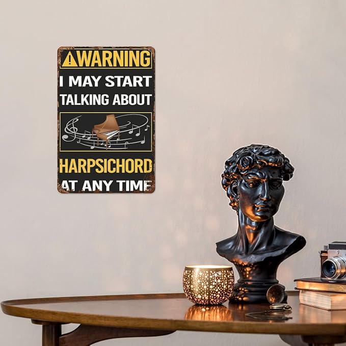 Vintage Tin Metal Funny Wall Decor Signs Warning Harpsichord Harpsichordist for Home,Garden,Patio,Office,Kitchen,8x12 Inches Retro Room Decorations
