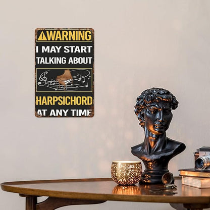 Vintage Tin Metal Funny Wall Decor Signs Warning Harpsichord Harpsichordist for Home,Garden,Patio,Office,Kitchen,8x12 Inches Retro Room Decorations