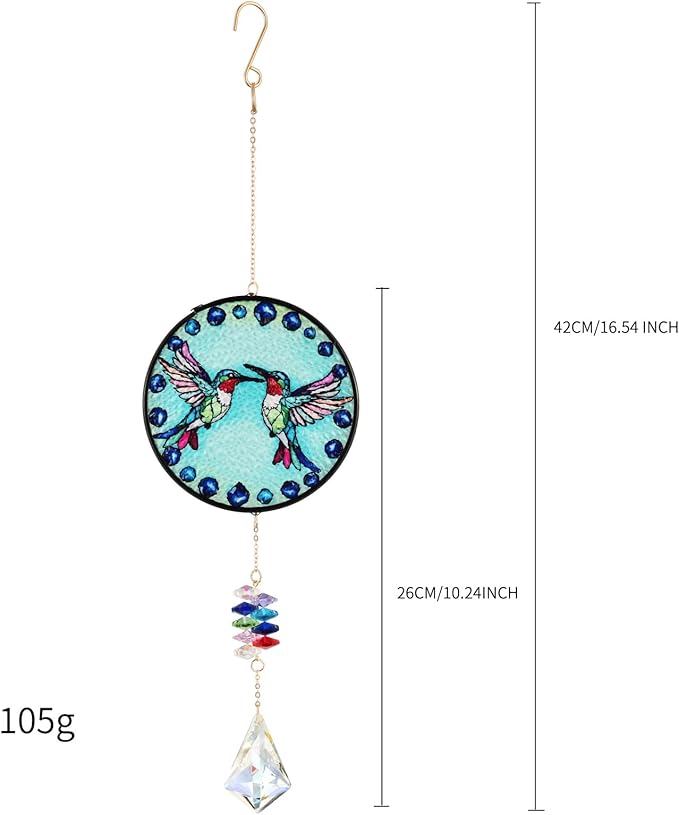 Stained Glass Hummingbird Suncatcher with Crystal Prism, Colorful Crystal Suncatcher for Home, Garden, and Patio, Window Ornament, Birthday Gift