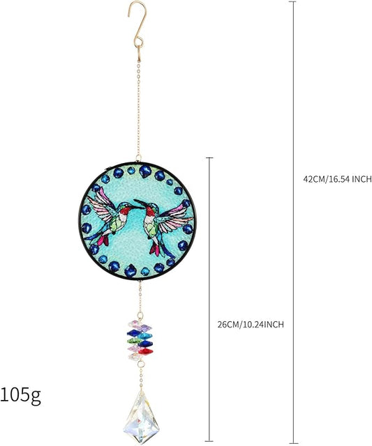 Stained Glass Hummingbird Suncatcher with Crystal Prism, Colorful Crystal Suncatcher for Home, Garden, and Patio, Window Ornament, Birthday Gift