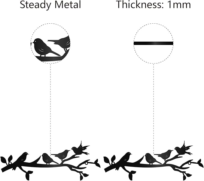 CREATCABIN Metal Bird Wall Art Birds on The Branch Wall Decor Black Leaves with Birds Hanging Sign Ornament Sculpture Bird Branch Silhouette Wall Decoration for Garden Balcony Bedroom 11.8x4.7Inch