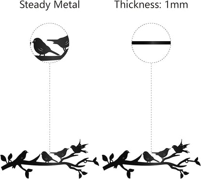 CREATCABIN Metal Bird Wall Art Birds on The Branch Wall Decor Black Leaves with Birds Hanging Sign Ornament Sculpture Bird Branch Silhouette Wall Decoration for Garden Balcony Bedroom 11.8x4.7Inch