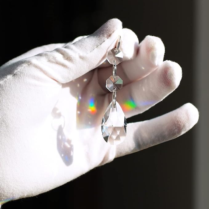 20pcs 28mm Teardrop Chandelier Crystals, Clear Crystal Chandelier Prisms Pendants Parts Connected Glass Octagon Beads Hanging Garland Decoration