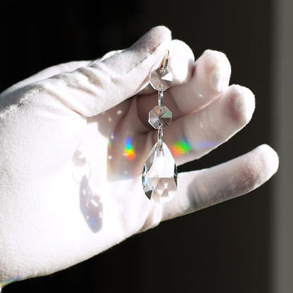 20pcs 28mm Teardrop Chandelier Crystals, Clear Crystal Chandelier Prisms Pendants Parts Connected Glass Octagon Beads Hanging Garland Decoration