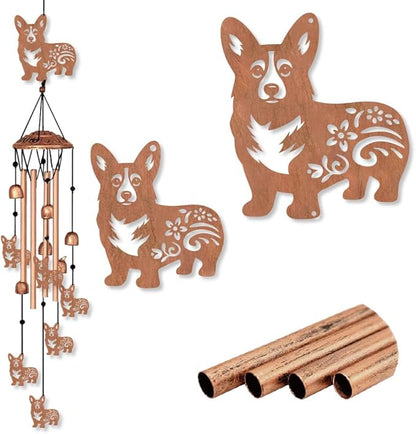 INFUNLY Corgi Wind Chimes for Outside Puppy Metal Wind Chime Aluminum Windchime Tubes Dog Animal Memorial Wind-Bell Retro Music Windchimes with Bells for Yard Garden Decor Housewarming Birthday Gift