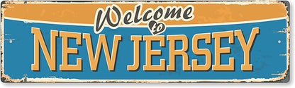 SmartSign 4 x 14 inch Welcome To New Jersey State Vintage Metal Sign, 40 mil Rustproof Aluminum with Clear Overcoat, Retro Wall Décor, Multicolor, Made in USA