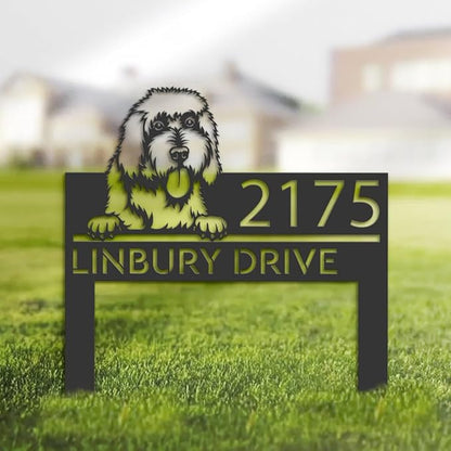 Custom Goldendoodle Dog Metal Address Sign House Number Goldendoodle Plaque Outdoor Decor Stake Goldendoodle Sculptures Sign for Park Yard Lawn Courtyard Patio Ranch Farmer Gardening.