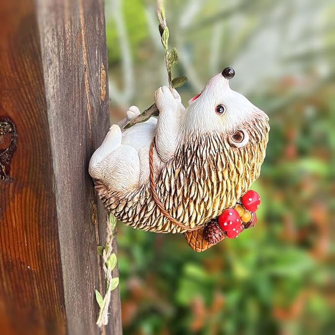 Hanging Hedgehog Statue Decoration, Climbing Hedgehog Figurine Ornament for Indoor Outdoor Home Garden Decor