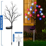 2 Packs Solar 4th of July Decorations Star Stake Lights, Waterproof Outdoor Red White and Blue Star Lights, 20LEDs with 3D Shaped Crystal Star Lights for Yard Garden Pathway Decorations