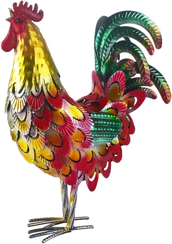 Metal Rooster Statue Garden Chicken Sculpture Decoration Metal Yard Art for Yard Outdoor Indoor Decoration (#F)