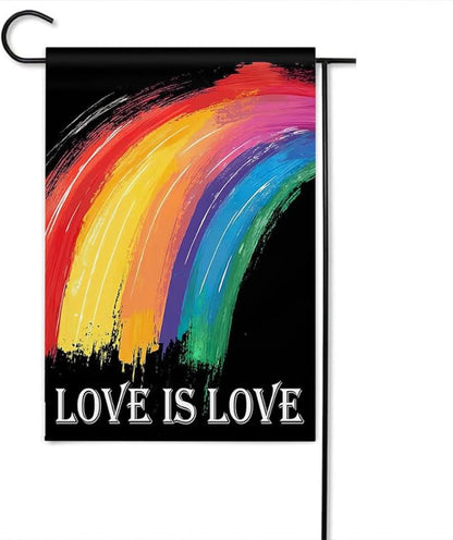 Gkyygk Rainbow Garden Flag 12 x 18 Inch Double Sided Love Is Love LGBT Welcome Banners Farmhouse Holiday Outside Decor Burlap Yard Flag