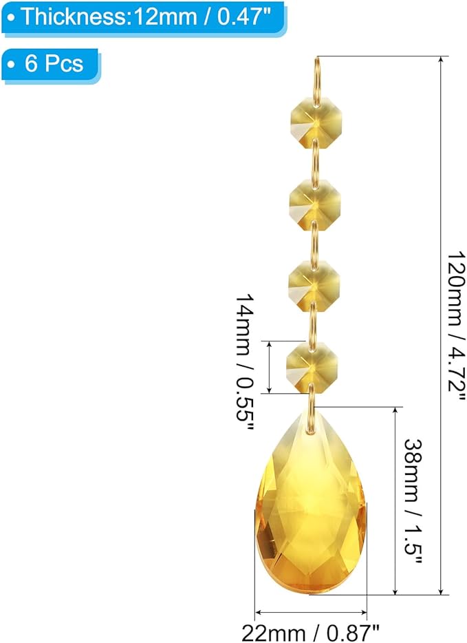 PATIKIL Teardrop Crystal Chandelier Pendants Beads, 6 Pack 120mm Length 38mm Chandelier Prisms Parts Ornaments Hanging Beads for DIY Arts Crafts Decoration, Gold Tone