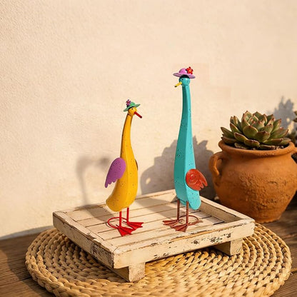 22" Duck Garden Statue Set of 2 Metal Ducks, Duck Outdoor Decor with Stakes Animal Yard Art Sculptures for Patio Porch Lawn Backyard