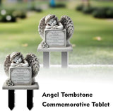Garden Angel Statue, Angel Tombstone Commemorative Plaque, Memorial Plaque with Sleeping Angel Garden Statue, Sympathy Gift Human Memorial Gifts, in Memory of Loved One, Bereavement Gifts
