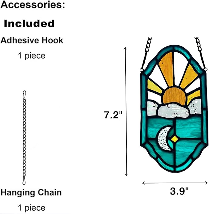 Stained Glass Sun and Moon Decor Window Hanging Suncatchers Ornament,Handcrafted Tiffany Style Sun Catcher Decor Gifts for Bedroom Livingroom