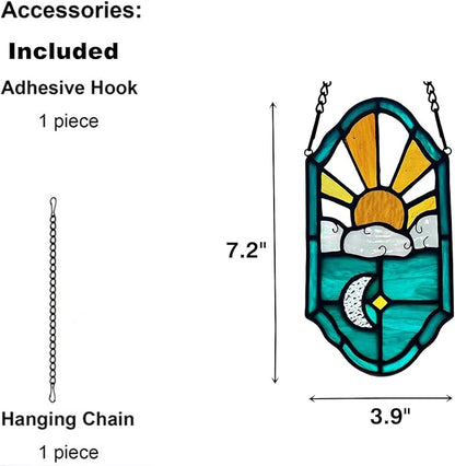 Stained Glass Sun and Moon Decor Window Hanging Suncatchers Ornament,Handcrafted Tiffany Style Sun Catcher Decor Gifts for Bedroom Livingroom