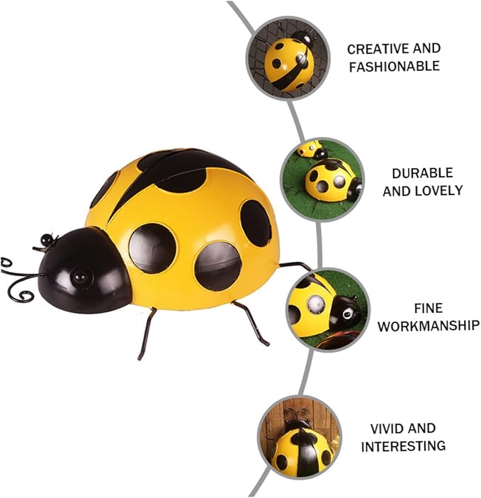 LIOOBO 3pcs Garden Ladybug Decorations Iron Ladybug Ornament Simulated Decors for Room Decor