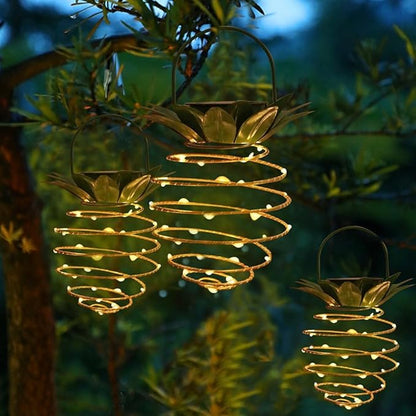JHPGEOE 4 Pack Outdoor Solar Hanging Lantern Lights - 60LED Waterproof Solar Pineapple Light Outdoor for Garden,Yard Porch Lawn Backyard Landscape Pathway Patio Outside Gardening