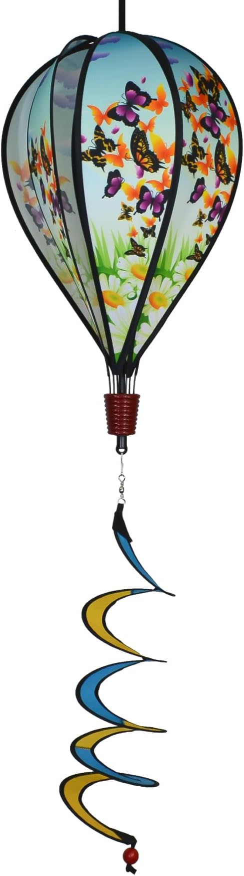 In the Breeze Butterfly Swarm 6-Panel Kinetic Hot Air Balloon Wind Spinner,11" W x 17" H, 26" Tail,1052