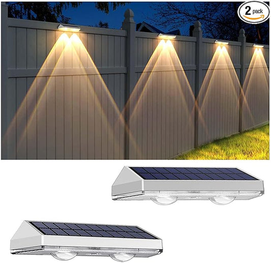 LIANGLOME 2 Pack Solar Fence Lights - 2PK Solar Outdoor Light Warm White/Daylight White/Cold White 3 Mode Deck Lights for Outside, Deck Fences, Stair Railings, Pools and Walls