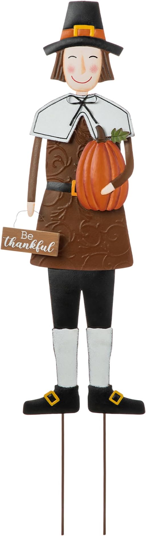 Glitzhome Thanksgiving Yard Stakes Metal Pilgrim Boy Yard Signs Hanging Wall Decors for Thanksgiving Fall Harvest Outdoor Decorations, 36" H