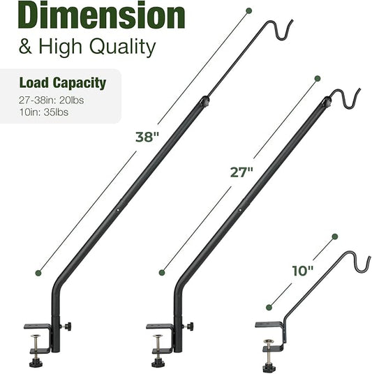 Kingsyard 2 Pack Middium Heavy Duty Deck Hook - 10 inch Metal Deck Railing Hooks for Hanging Bird Feeders, Planters, Suet Baskets, Lanterns, Wind Chimes