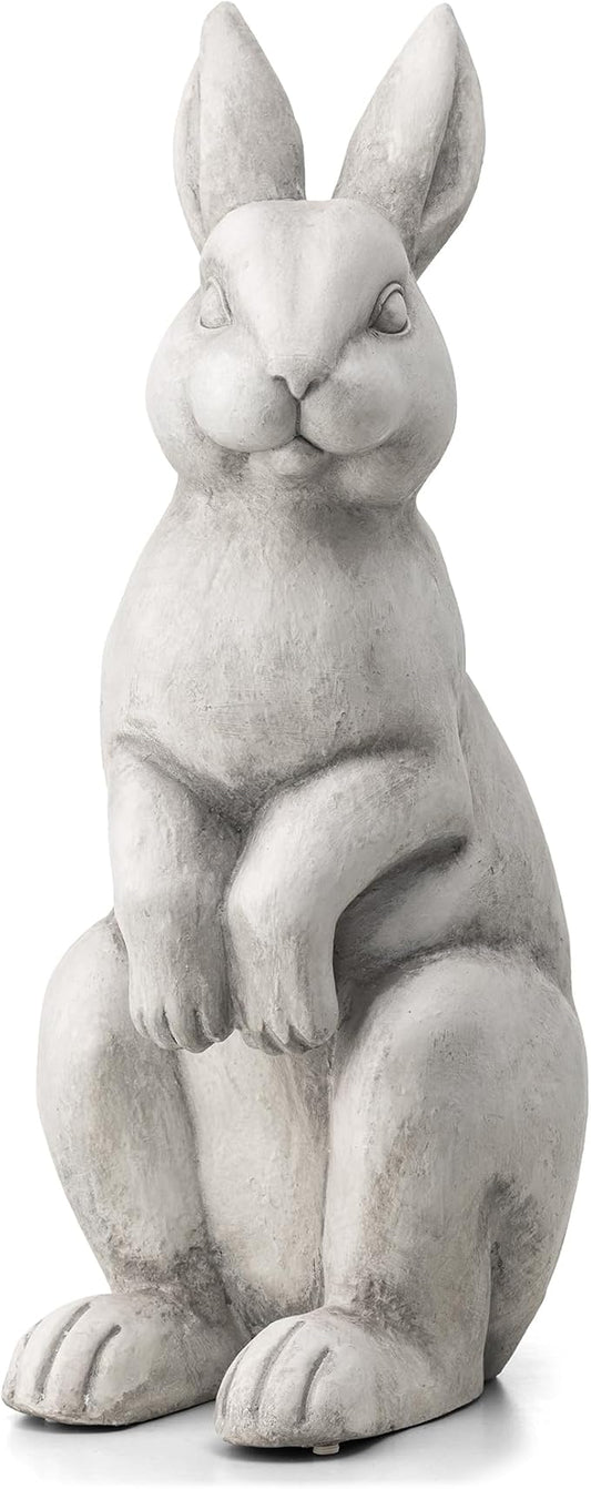 Glitzhome Rabbit Garden Statue Outdoor Standing Bunny Sculpture Lawn Decor, 22.75" H, White