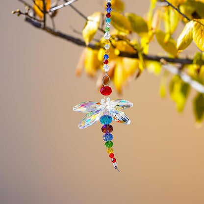 2-Pack Hanging Dragonfly Crystal Suncatcher - Rainbow Beads & Prisms for Home Windows, Christmas Tree & Holiday Decor