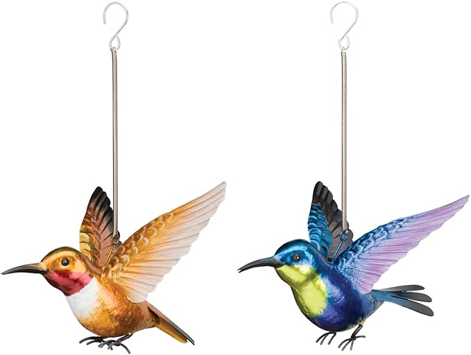 Regal Art & Gift Hummingbird Bouncie Set of 2 - Hand-Painted Metal Spring Garden Decor, Weather-Resistant Outdoor Yard Art, Bird Sculpture for Lawn & Patio - Rufous& Woodnymph